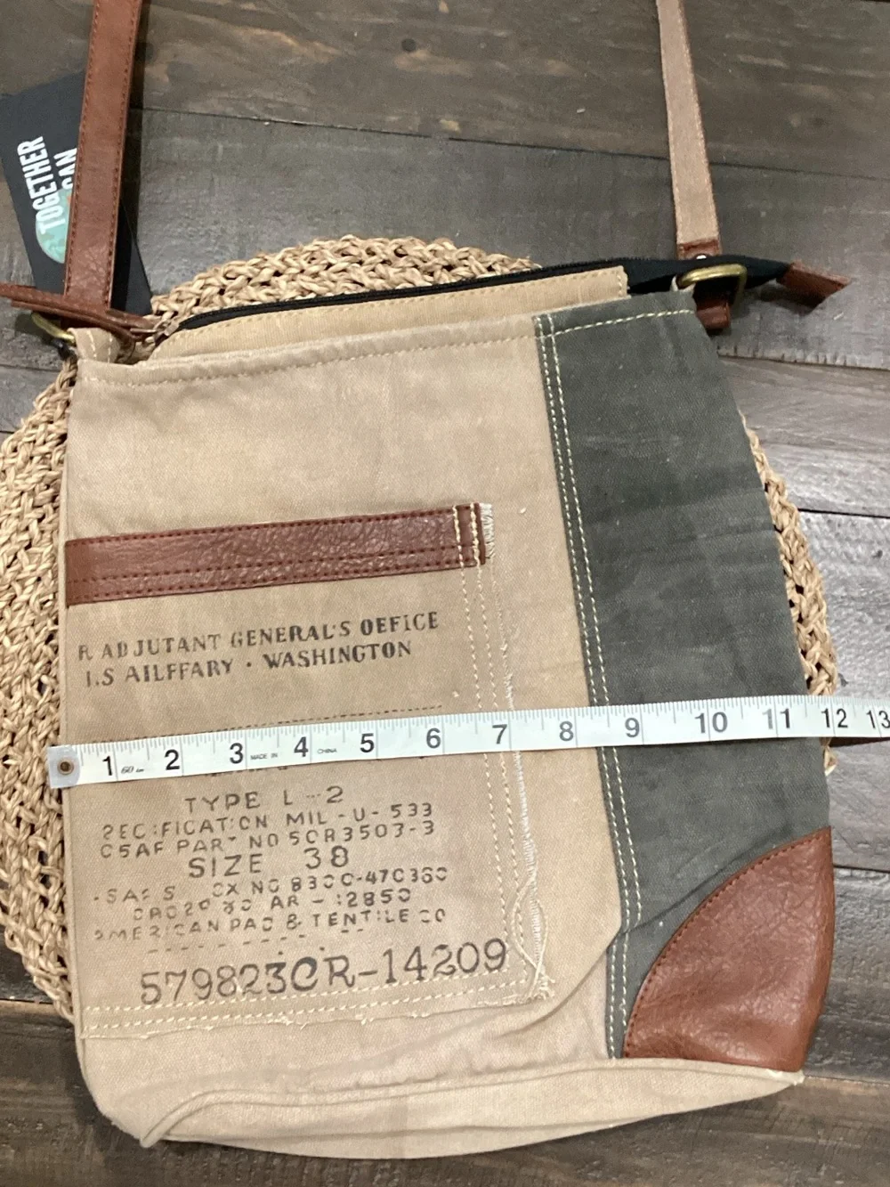 Reclaimed Canvas‎ Crossbody Bag with Brown Leather Trim